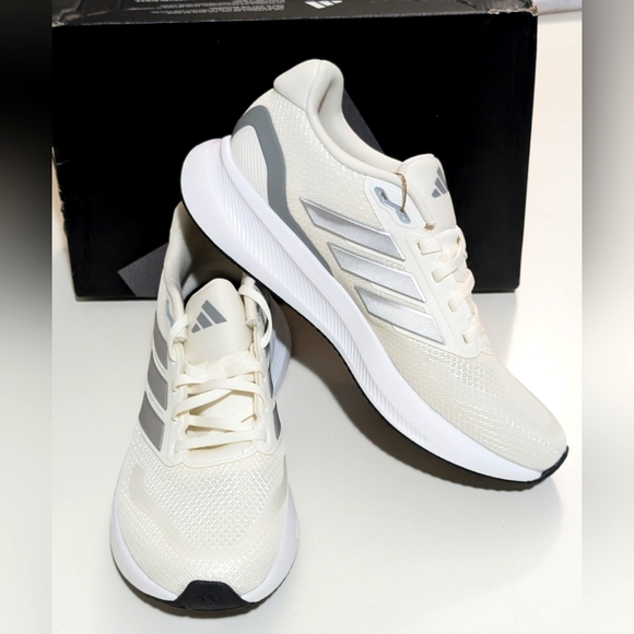 ADIDAS, RunFalcon 5 Running Shoes, Off-white/Silver/Black, Size 9 - Picture 1 of 10
